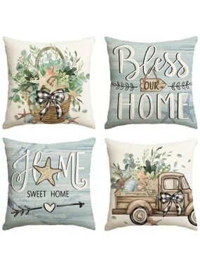 AVOIN Bless Our Home Eucalyptus Leaves Starfish Throw Pillow Covers, 20 X 20